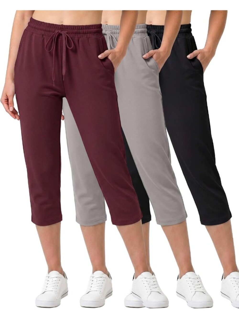 3 Pack Women's Capri Pants - Athletic Casual Sweatpants with Pockets for Summer